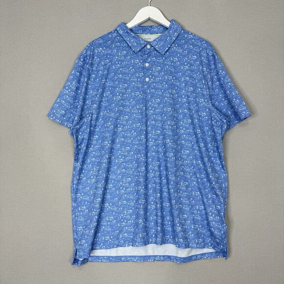 J. Crew Other - J.Crew Performance Mens Polo Shirt XXL Blue Golf Course Palm Tree Dog Printed